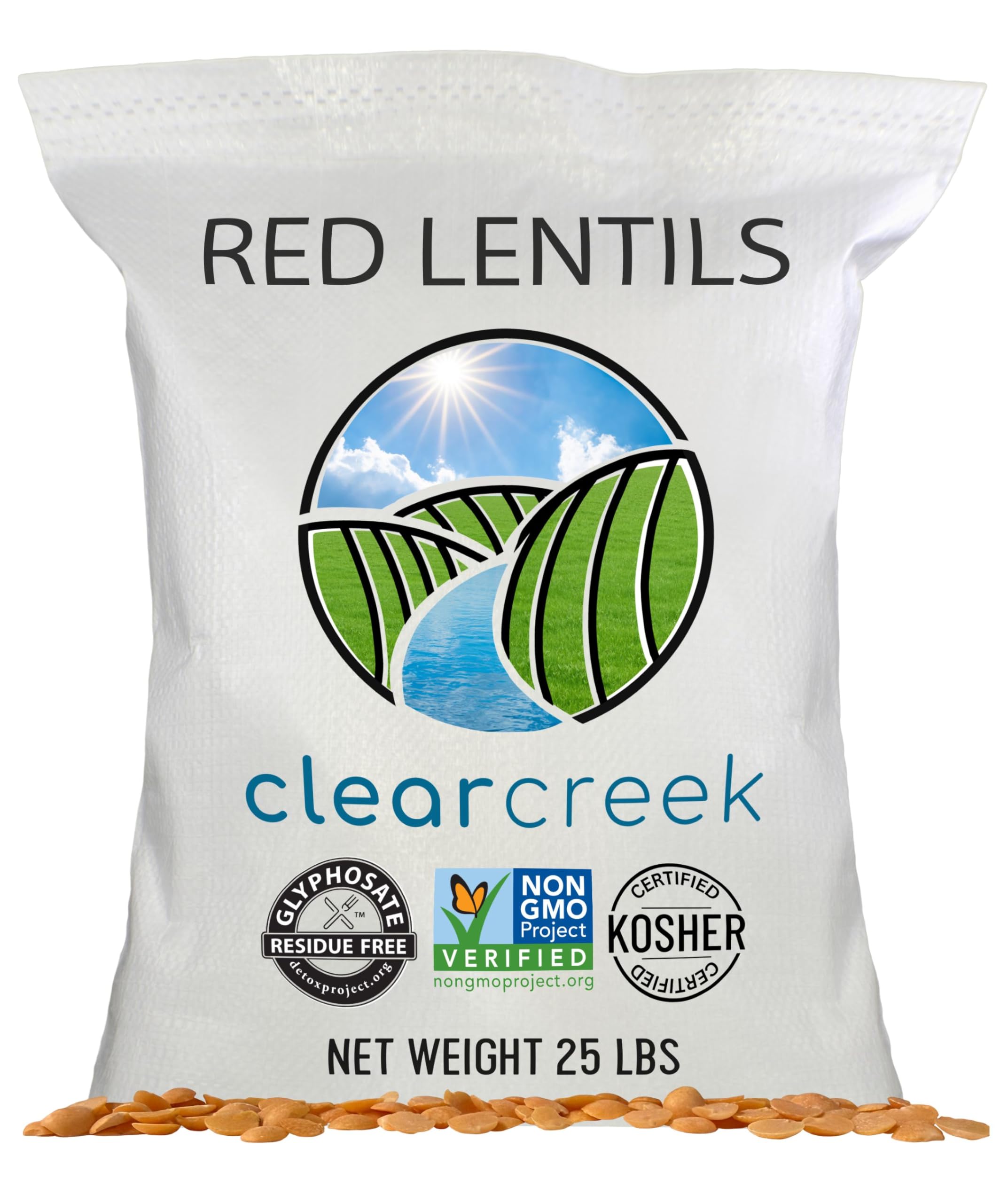 CLEAR CREEK front bag showing product branding and 25 lb size for bulk savings