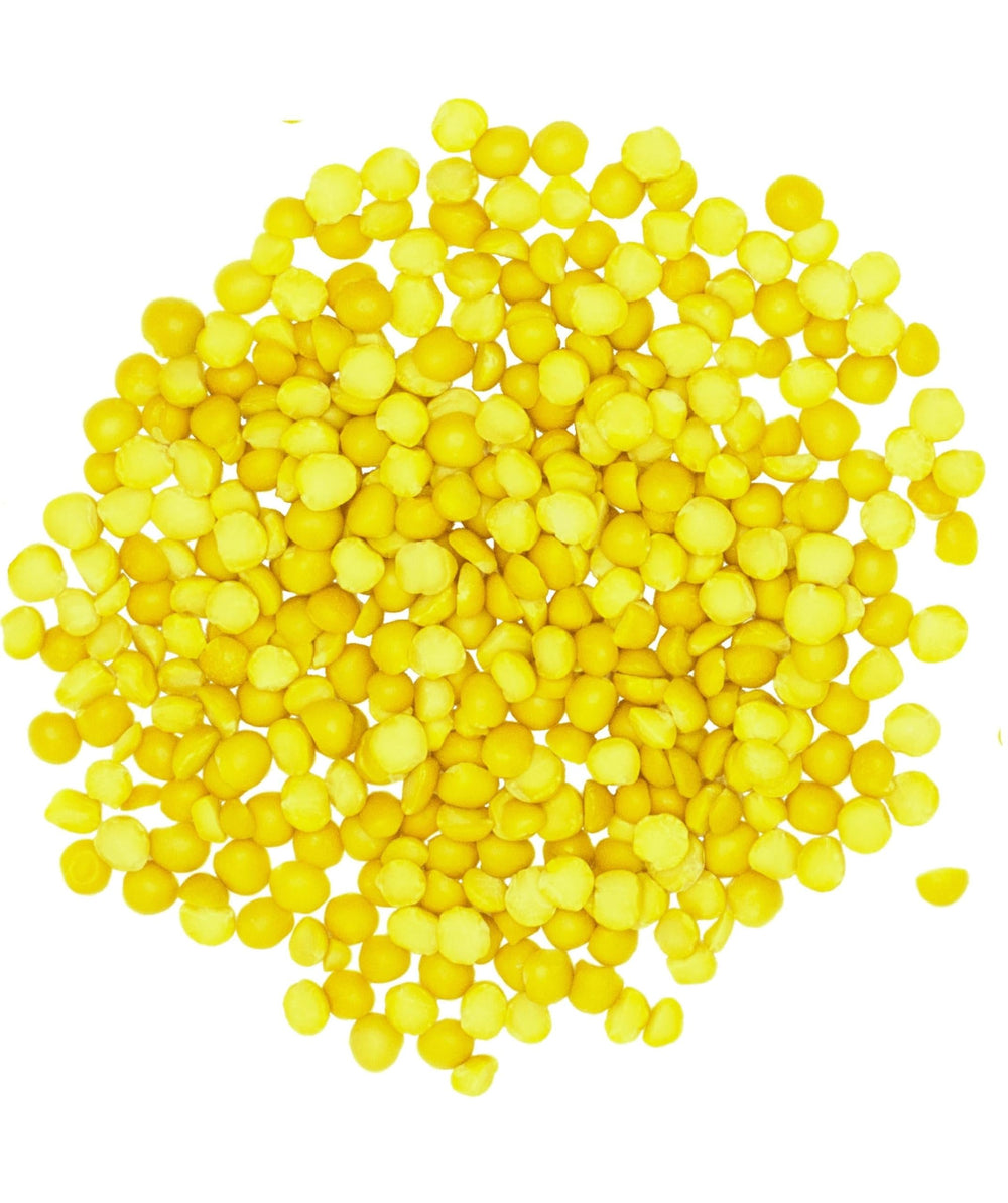 CLEAR CREEK close-up of dry yellow split peas texture, easy-to-cook visual cue