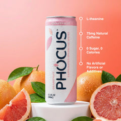 CLEAR CUT PHOCUS close-up of can carbonation and grapefruit texture for refreshment