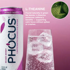 CLEAR CUT PHOCUS can in outdoor setting showing refreshing berry flavor on-the-go