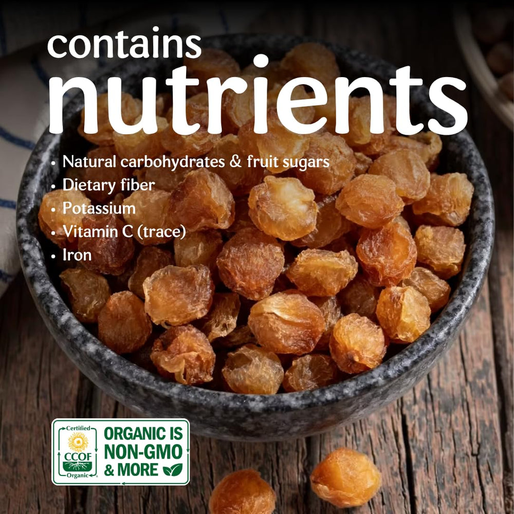Clear Source close-up of dried longan arils, shows sweet texture and aroma benefit