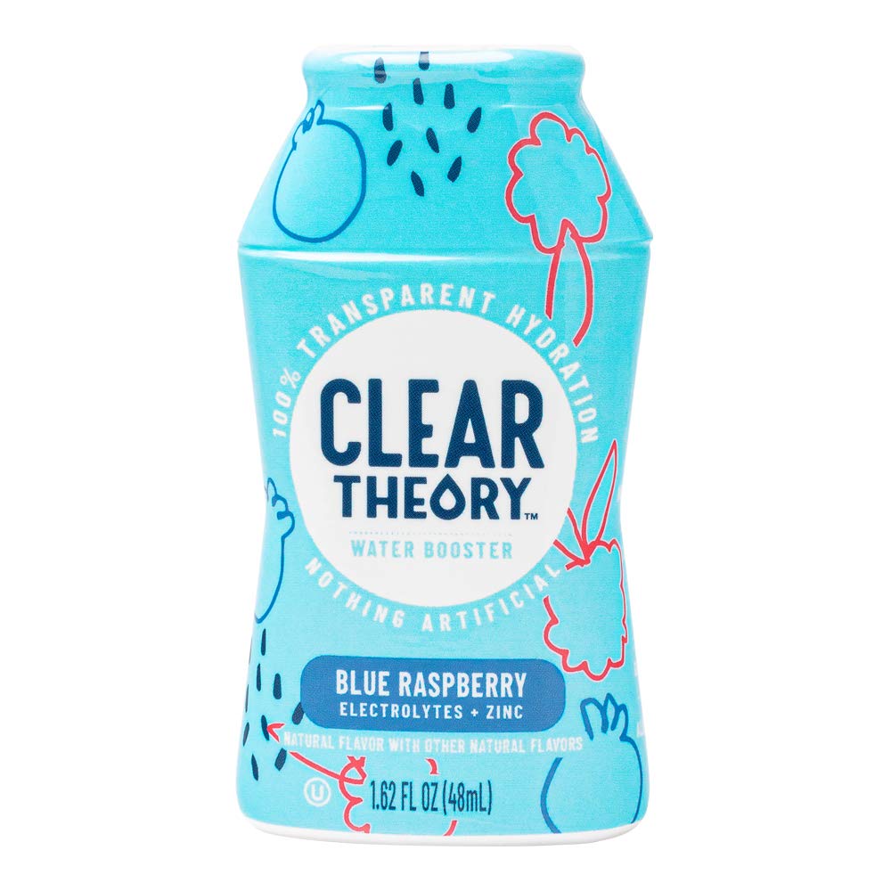 Clear Theory front bottle packaging showing blue raspberry flavor and benefits