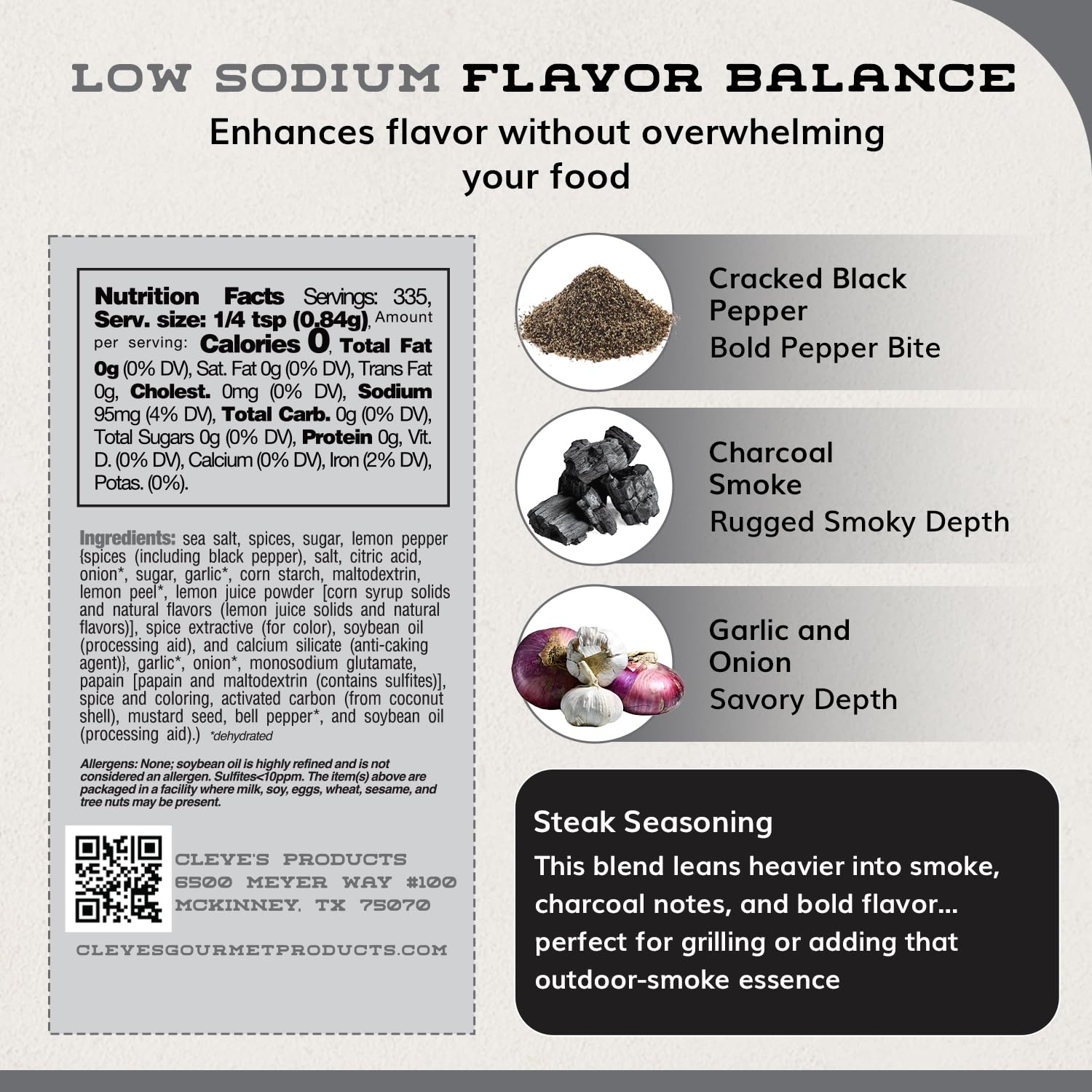 Cleve's Gourmet close-up of seasoning texture highlighting coarse pepper and aromatic spices