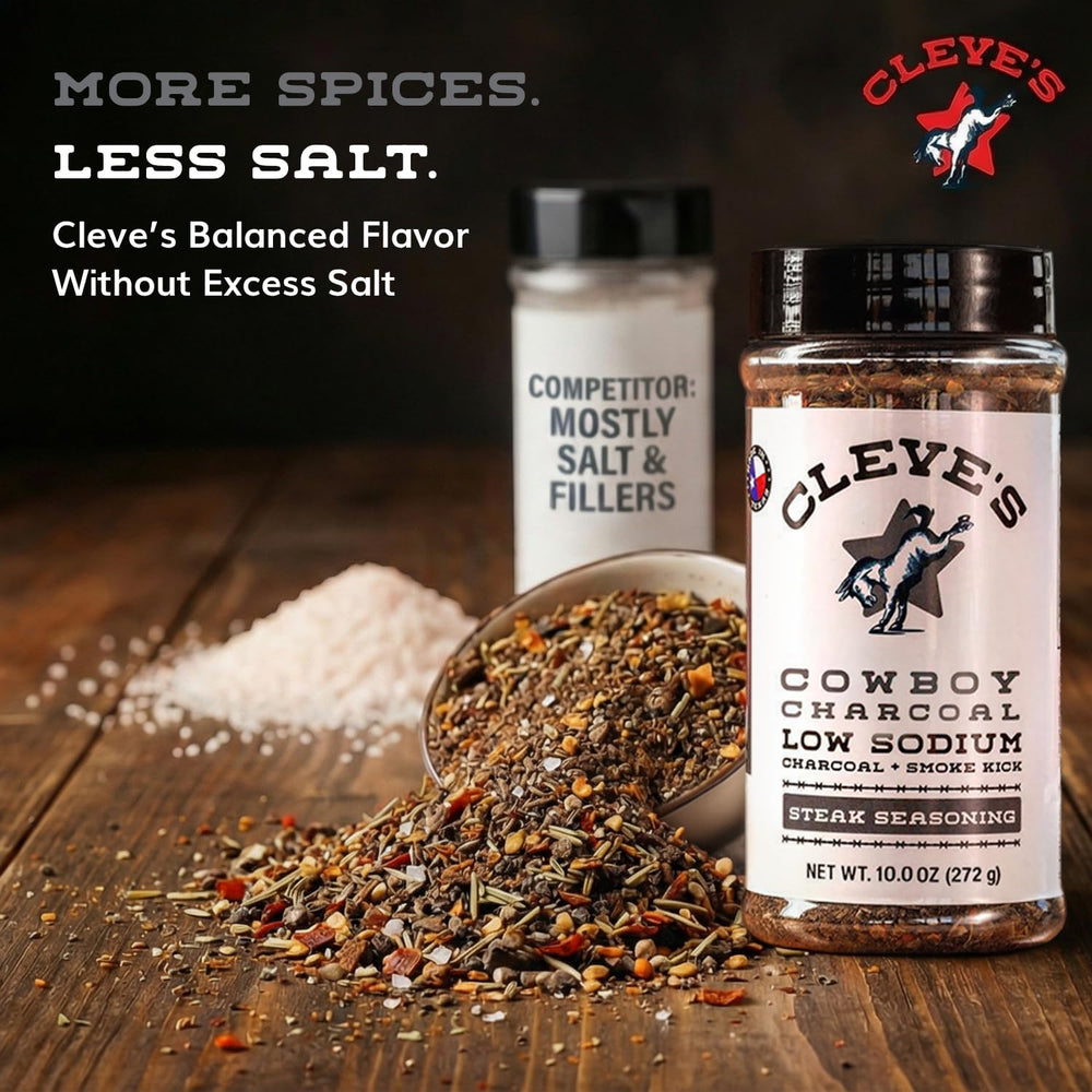 Cleve's Gourmet seasoning crusted on cooked ribeye illustrating enhanced sear and smokiness
