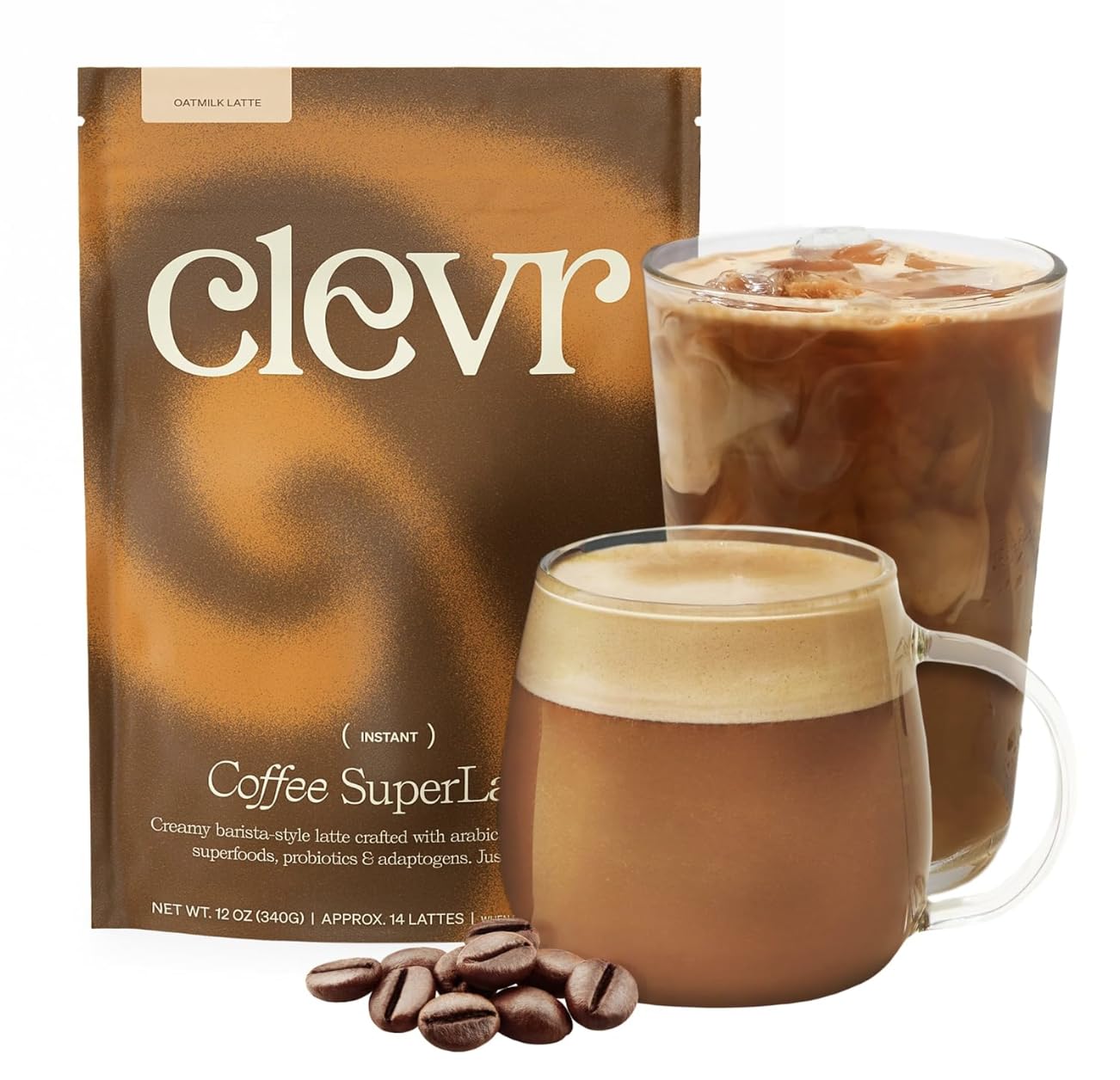 Clevr front packaging showing jar and brand, convenient 14 servings benefit