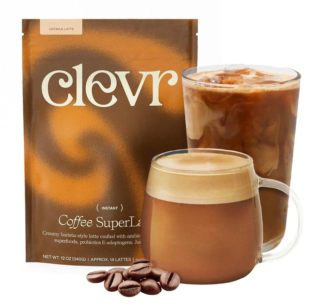 Clevr front packaging showing jar and brand, convenient 14 servings benefit