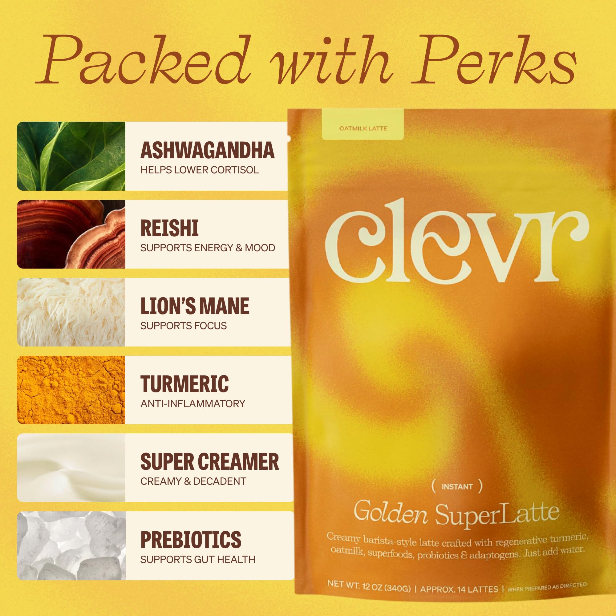 Clevr served hot in mug with froth showcasing soothing, caffeine-free alternative