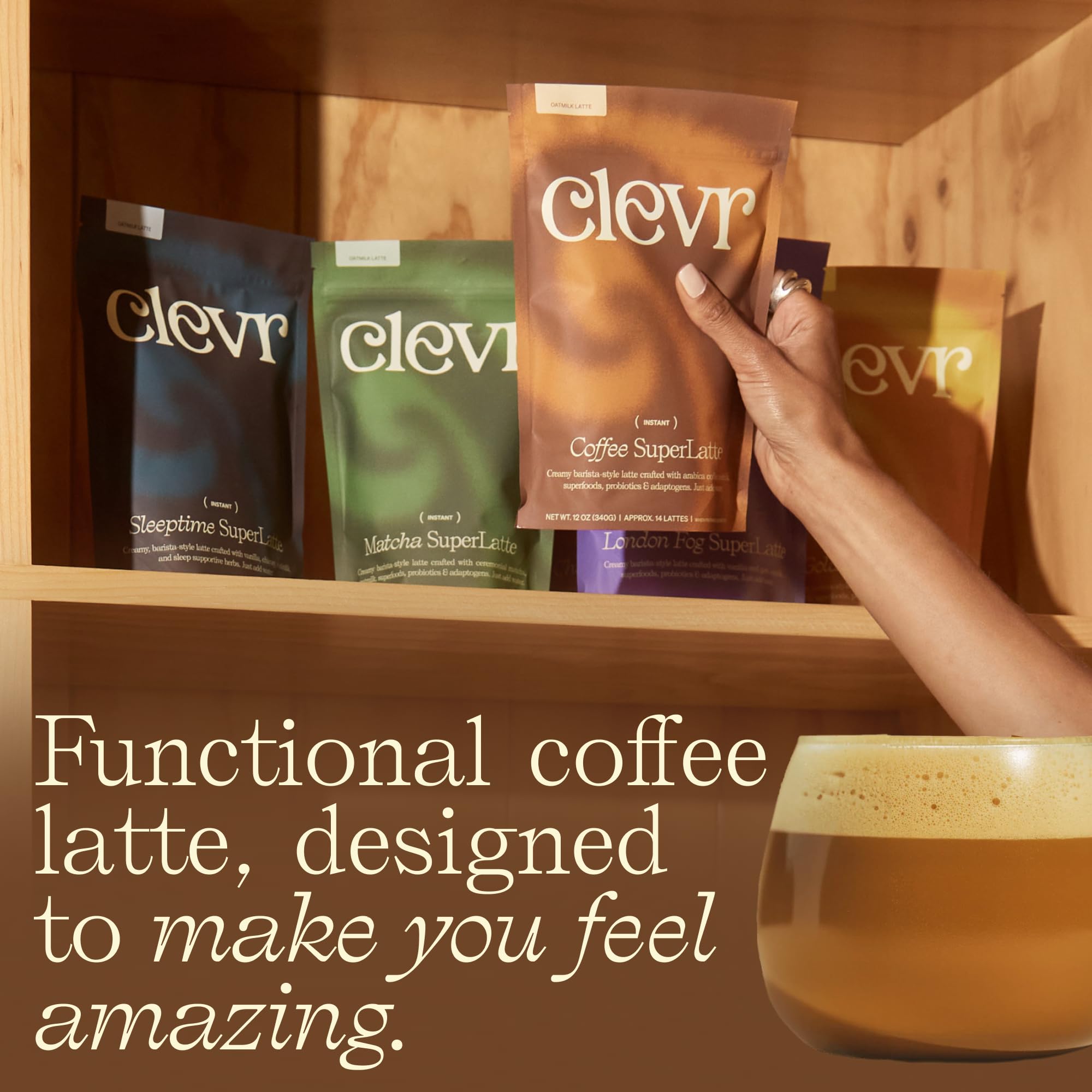 Clevr latte on breakfast table illustrating daily routine and quick prep