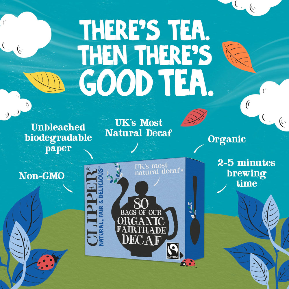 Clipper tea bag close-up showing unbleached bag texture and natural plant-based benefit