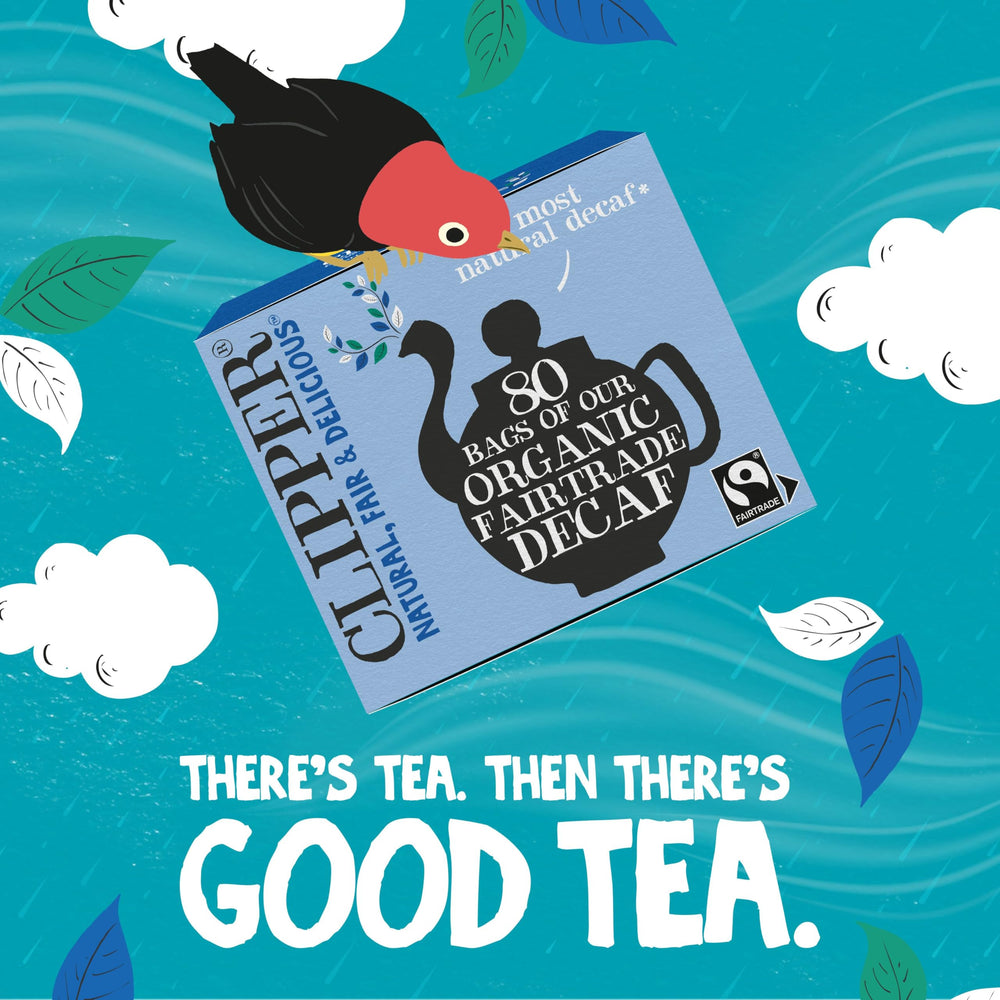 Unbleached tea bag detail from Clipper highlighting compostable, eco-friendly design