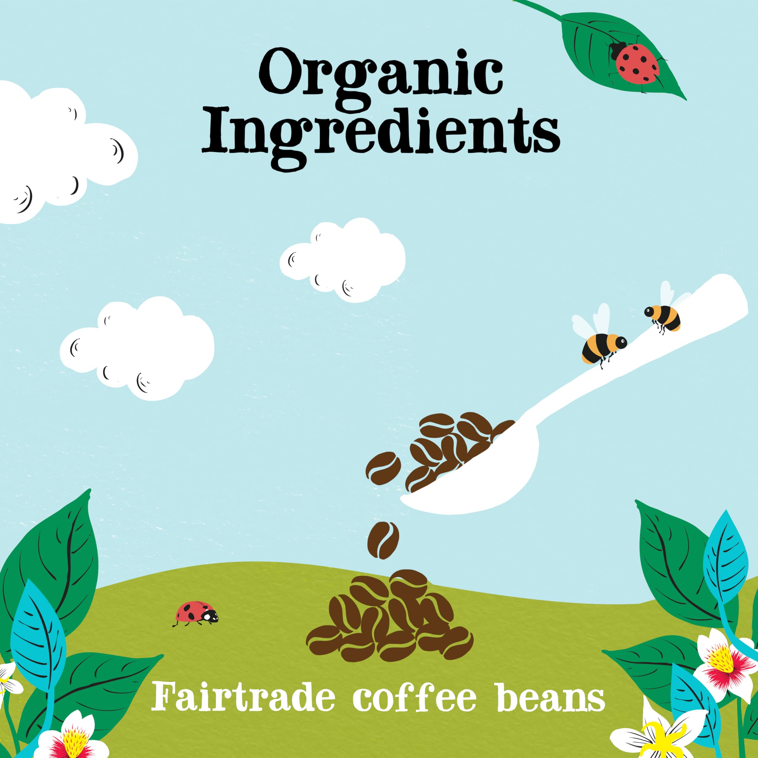 Clipper Tea instant coffee granules texture in spoon, illustrating fast-dissolve convenience