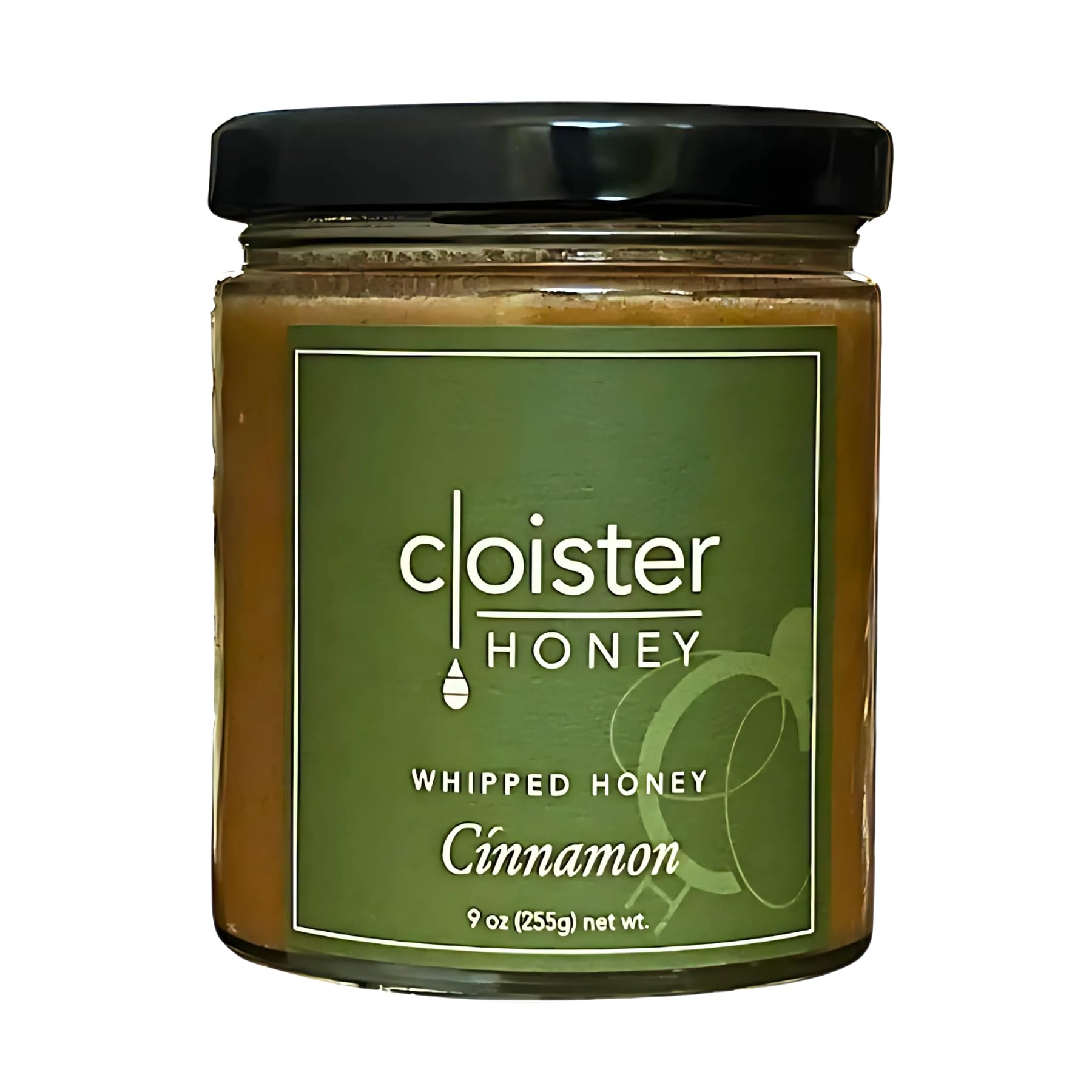 Cloister Honey front jar showing cinnamon whipped honey and clear packaging for gifting