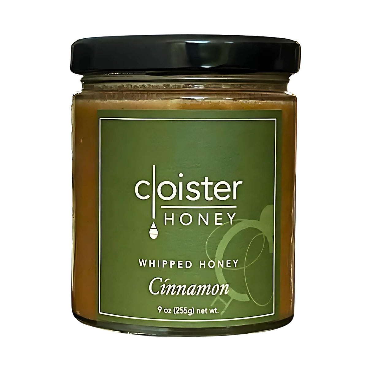 Cloister Honey front jar showing cinnamon whipped honey and clear packaging for gifting