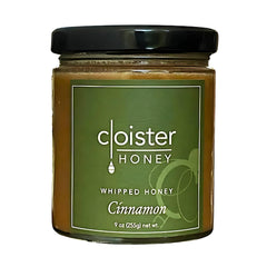 Cloister Honey front jar showing cinnamon whipped honey and clear packaging for gifting