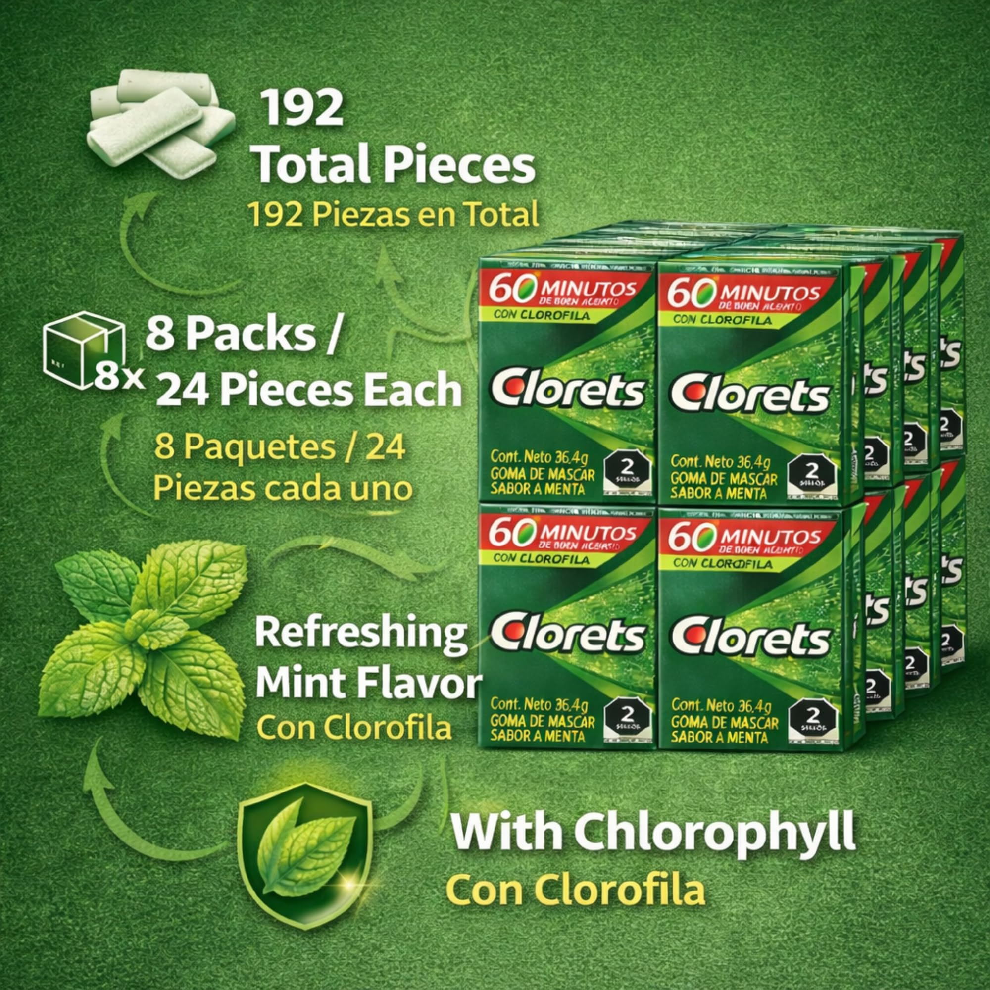 Five Brothers Products Clorets label close-up showing chlorophyll ingredient and freshness benefit