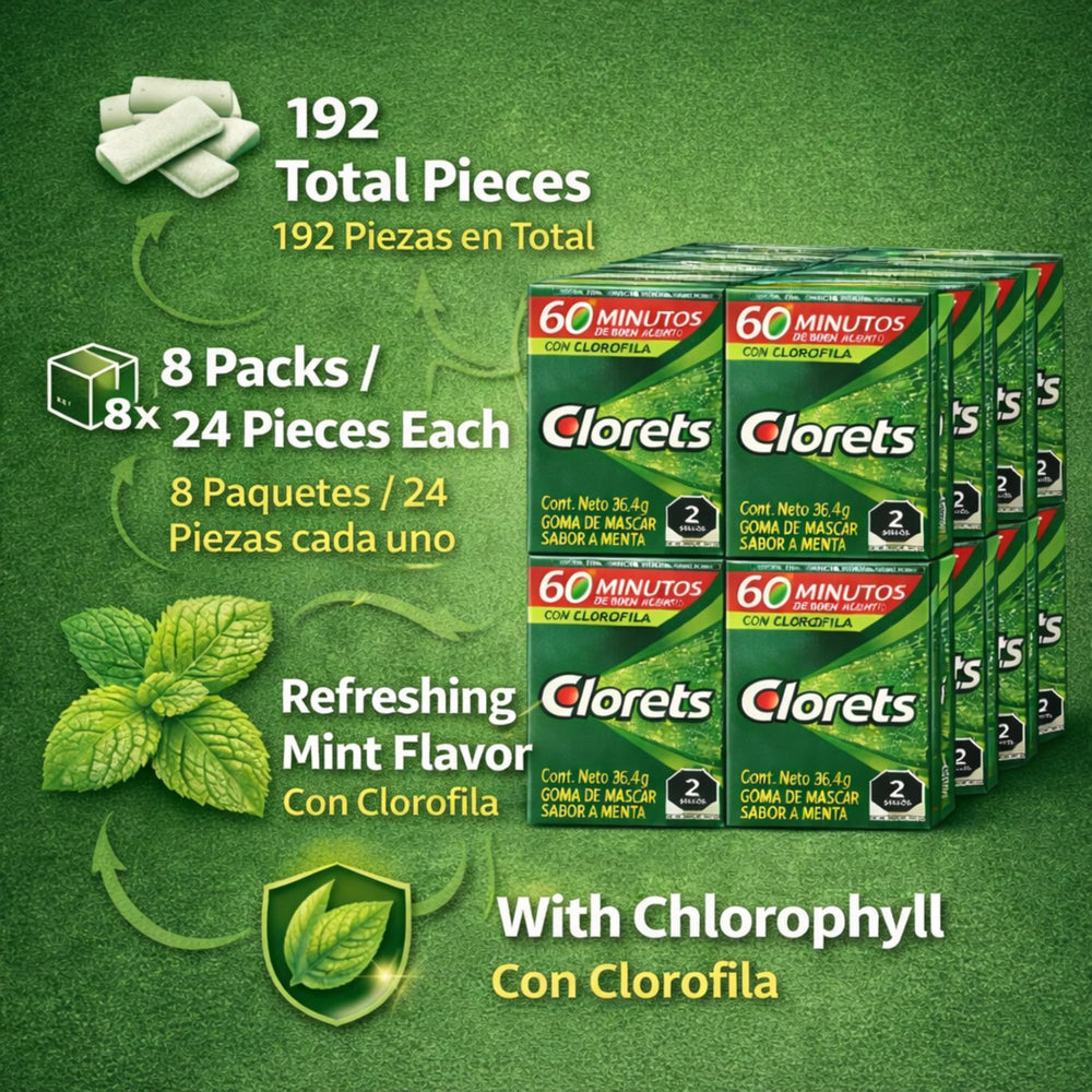 Five Brothers Products Clorets label close-up showing chlorophyll ingredient and freshness benefit