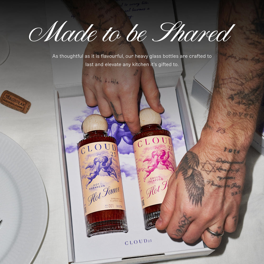 Cloud23 ingredients flatlay with habanero, jalapeño, citrus and sel gris to show purity
