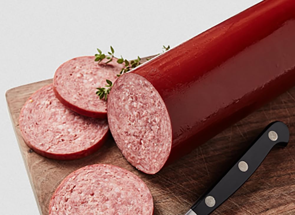 Cloverdale sausage sliced on wooden board ready for serving, highlighting convenience for parties