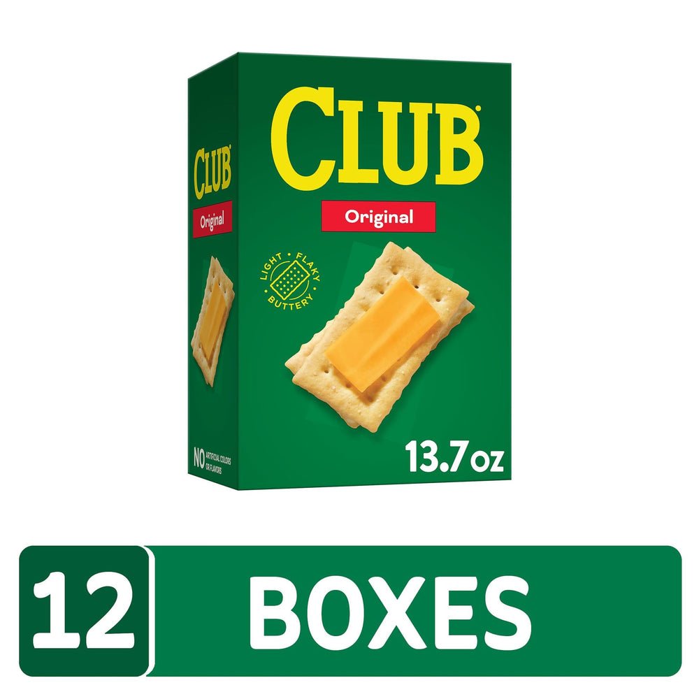 Club Crackers open box with crackers stacked showcasing portability and ready-to-eat appeal