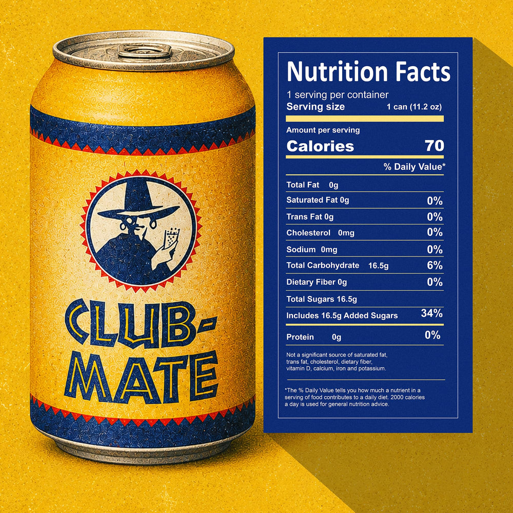 Club-Mate open can pouring into glass highlighting refreshment benefit