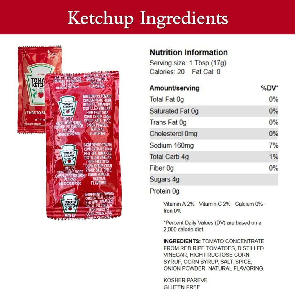 CMC Products ketchup packet close-up showing texture and clear labeling for quick identification