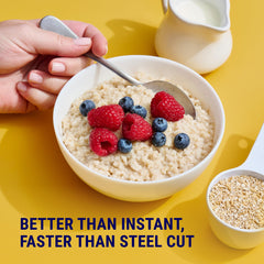 COACH'S OATS served in a bowl with fruit, showing quick warm breakfast benefit