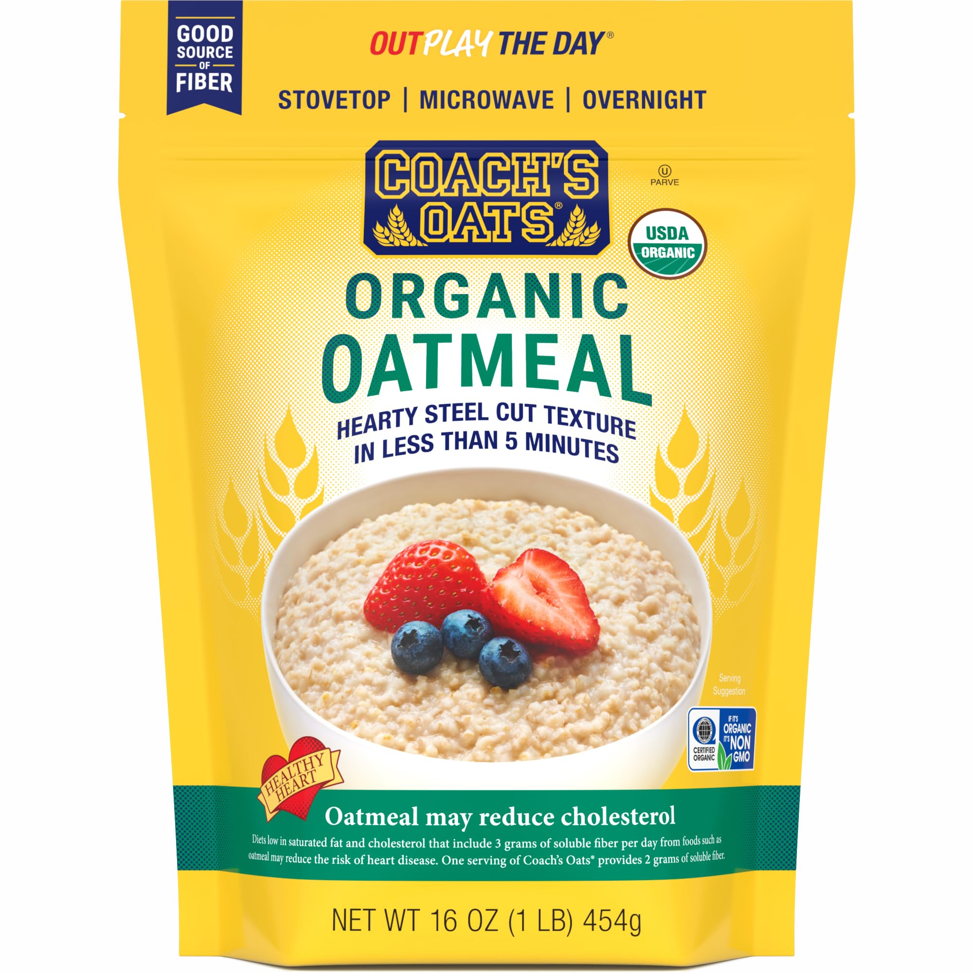 COACH'S OATS front packaging showing 16 oz bag and branding for pantry convenience
