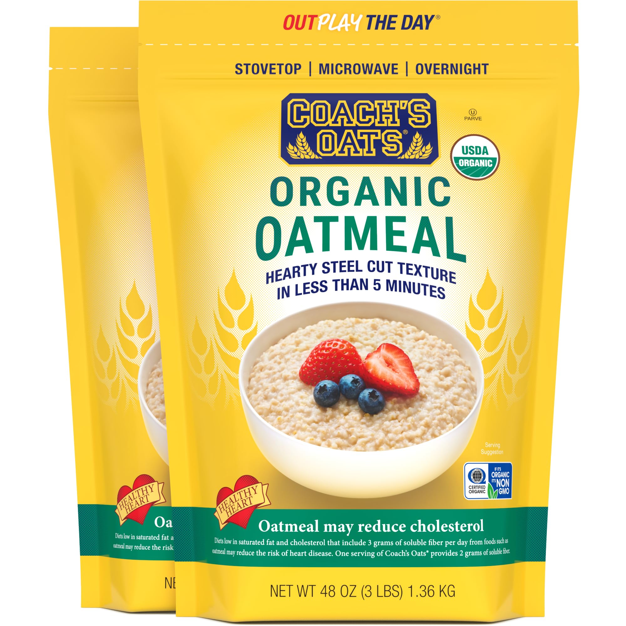 COACH'S OATS front packaging showing large 48 oz bag and brand