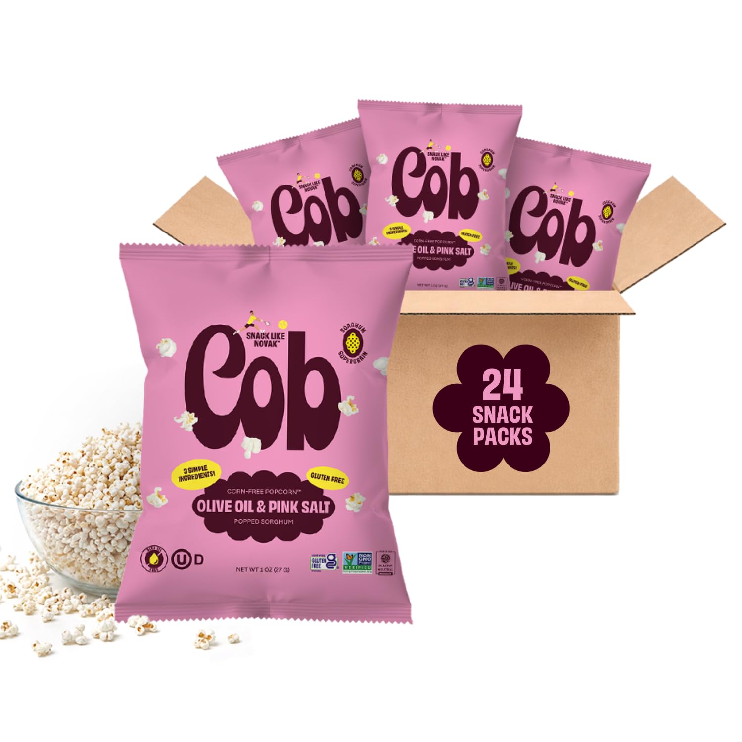 Cob front packaging of 24-pack showing branding and flavor benefits