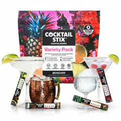 Cocktail Stix front packaging showing variety pack and benefits