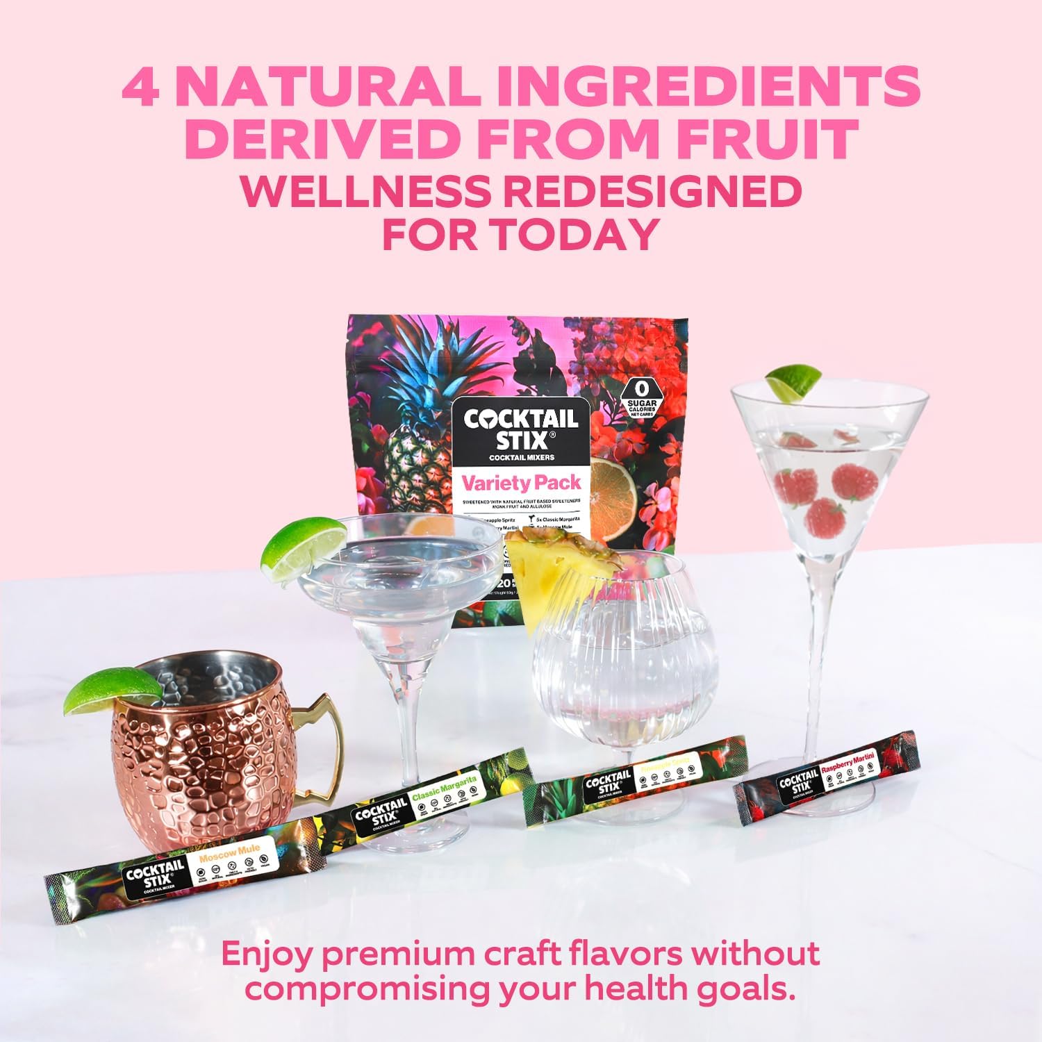 Cocktail Stix label and ingredient list showing clean, vegan formulation