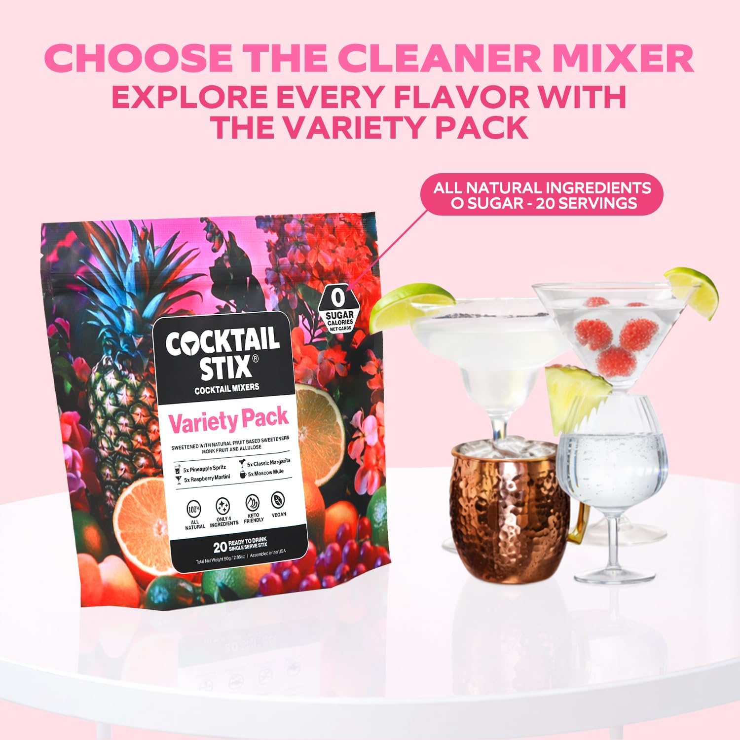 Cocktail Stix variety spread with all four flavors displaying mix options