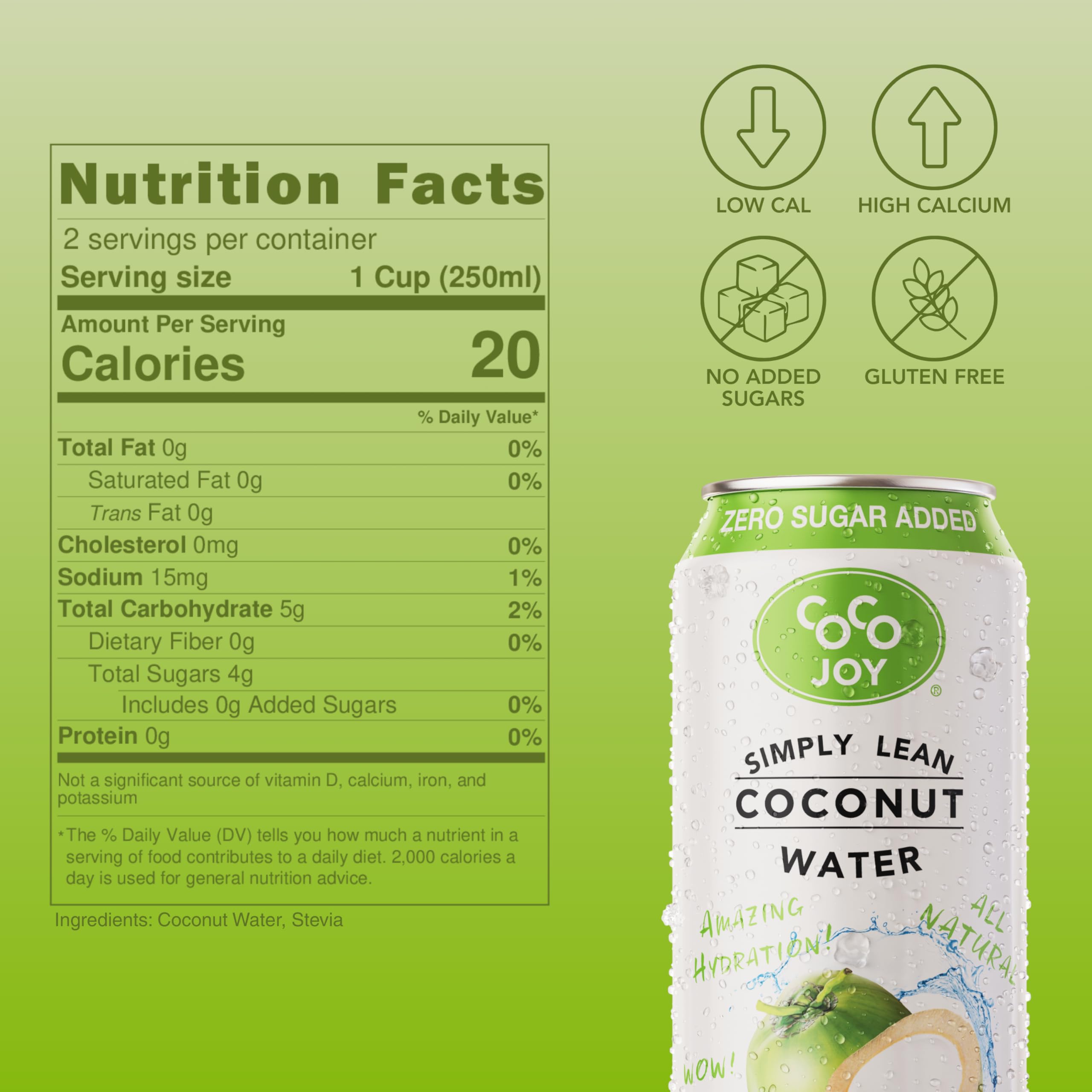 CoCo Joy label close-up highlighting zero added sugar and ingredient clarity