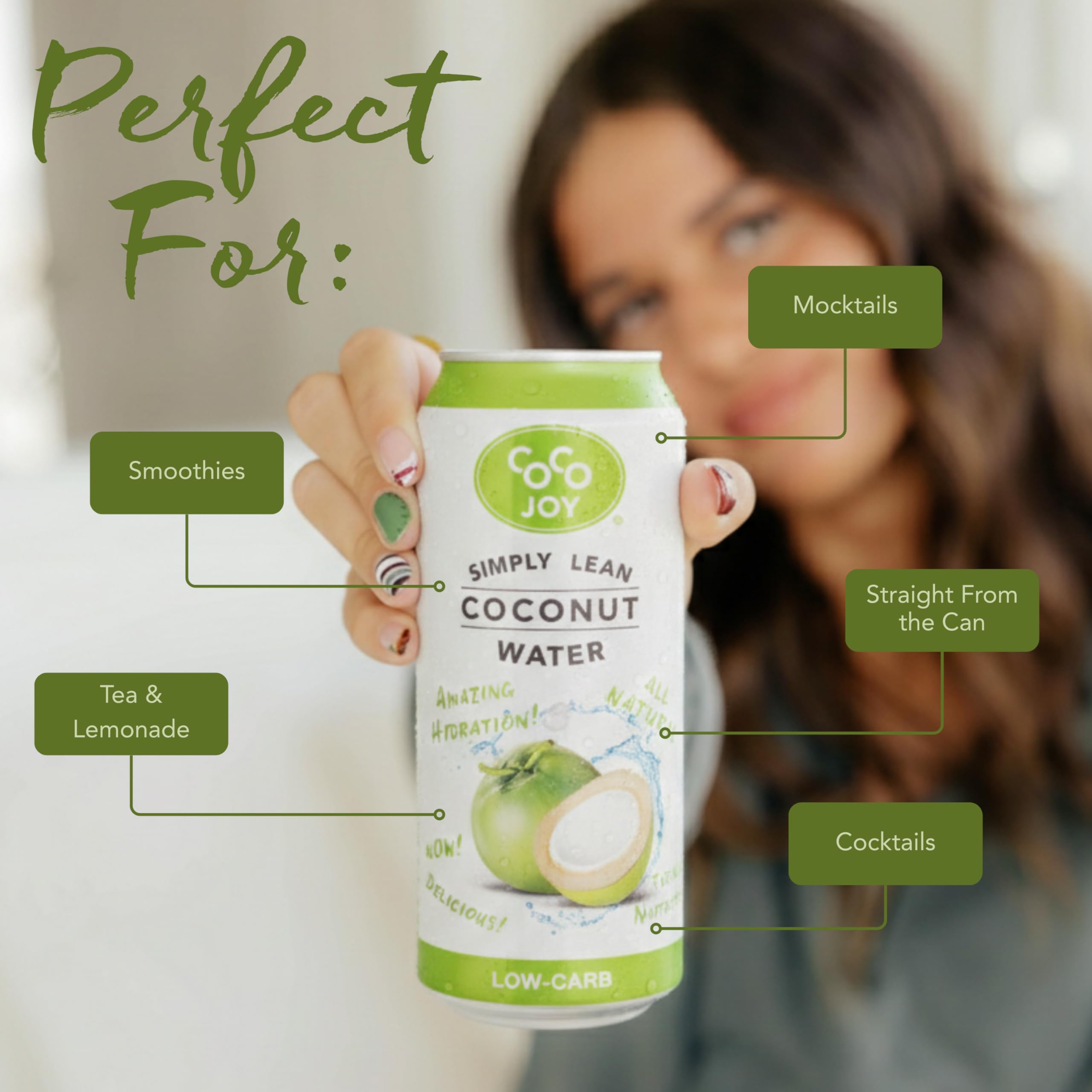 Hand holding CoCo Joy carton showing size and portability for active users