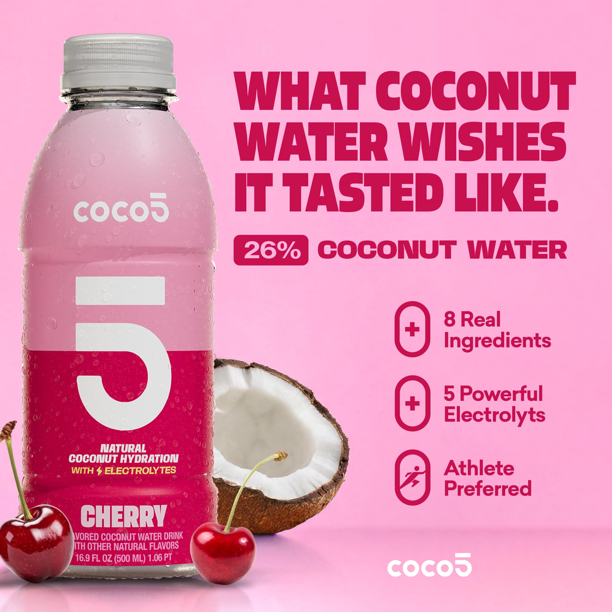 Coco5 Original Coconut bottle close-up highlighting natural coconut flavor and electrolytes