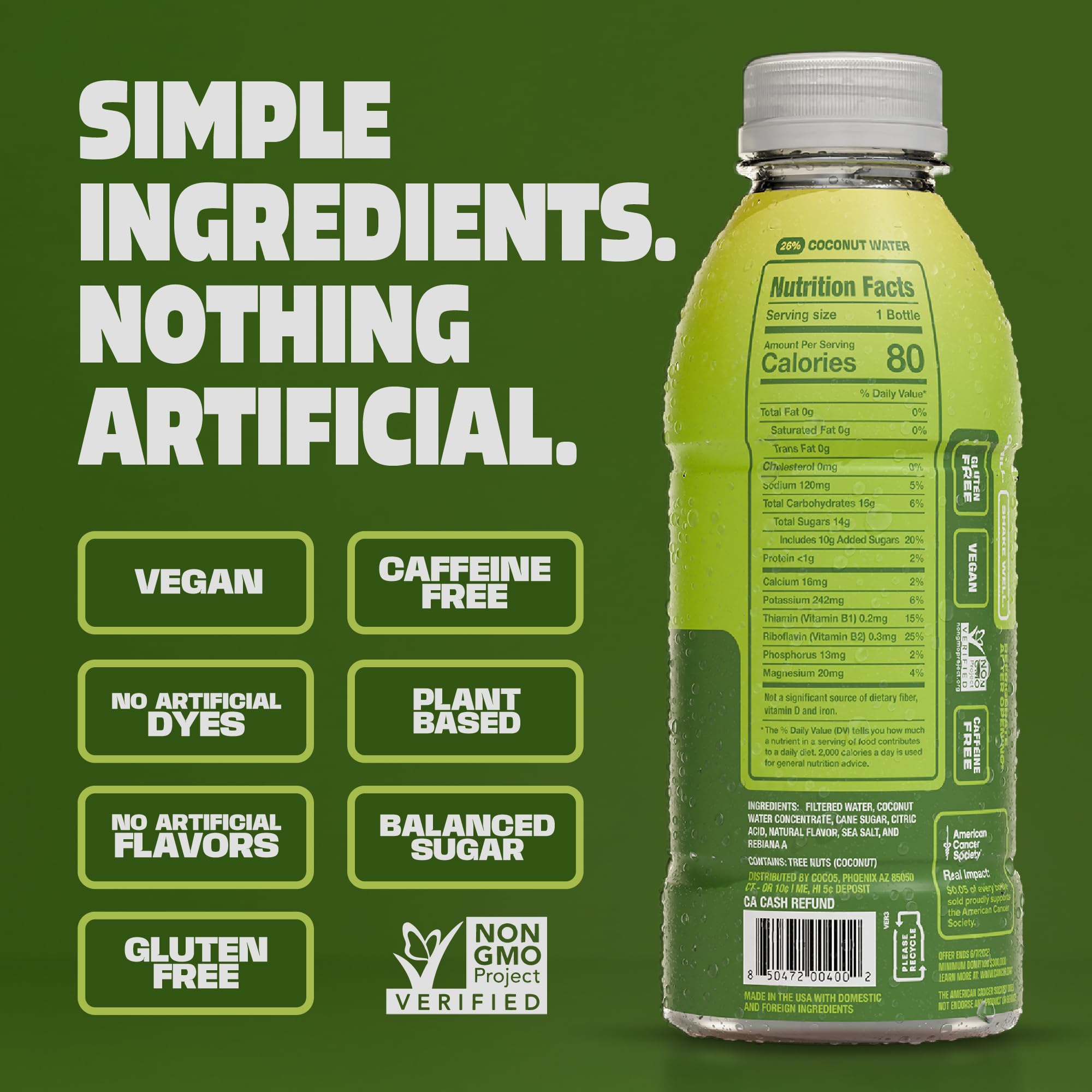 Coco5 Pineapple bottle label detail emphasizing tropical taste and clean ingredients