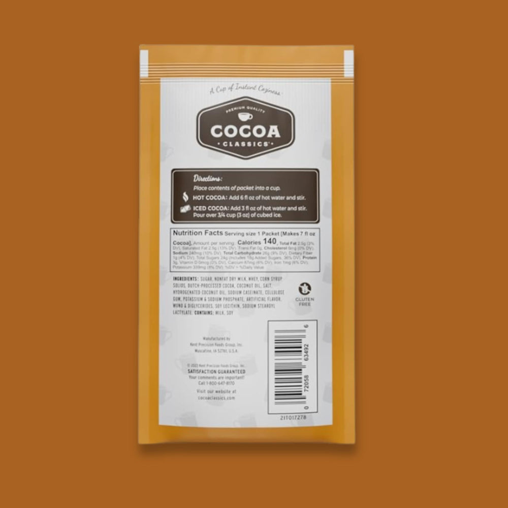 Cocoa Classics ingredient label detail showing gluten free and kosher dairy benefits