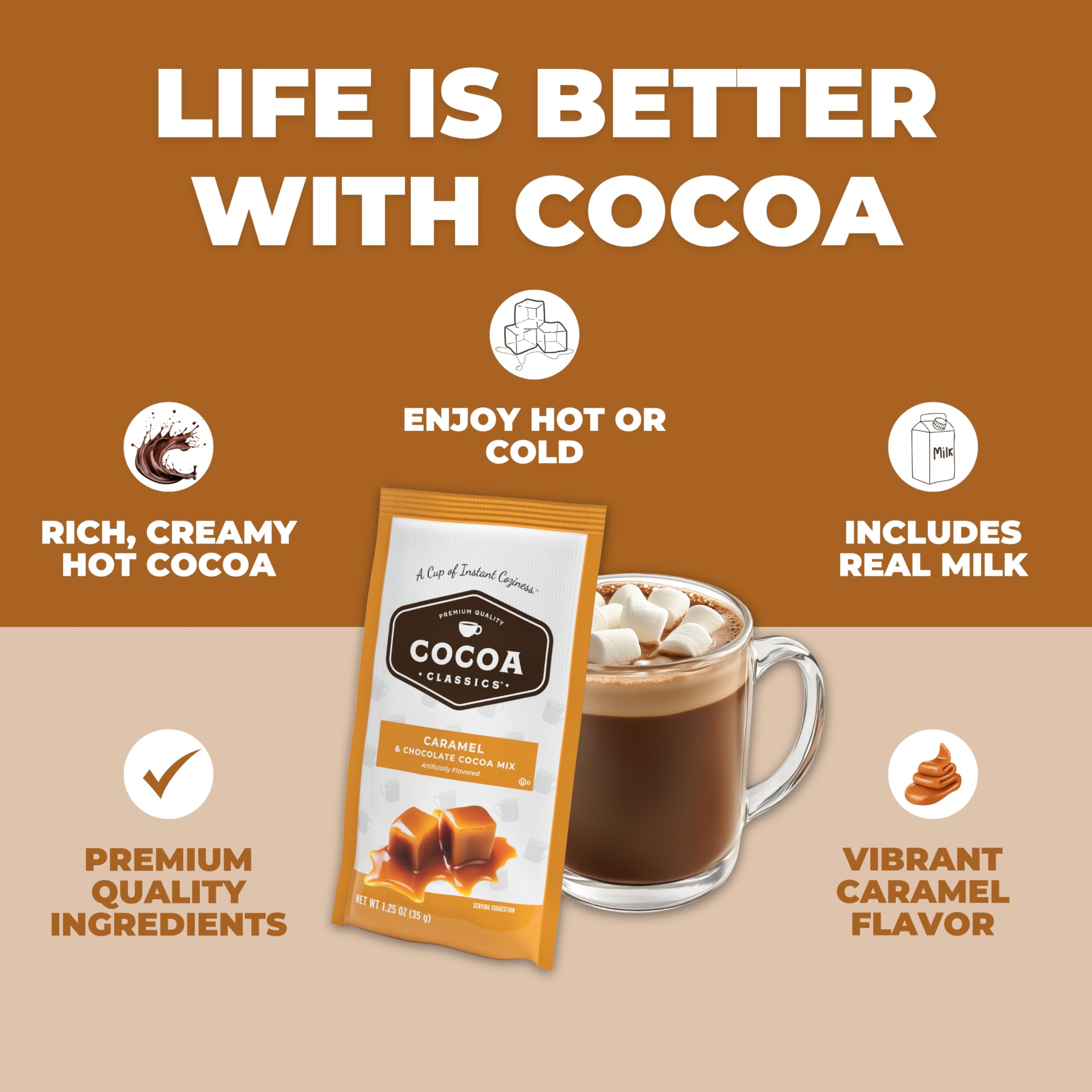 Cocoa Classics opened packet with powder texture showing easy mixing benefit