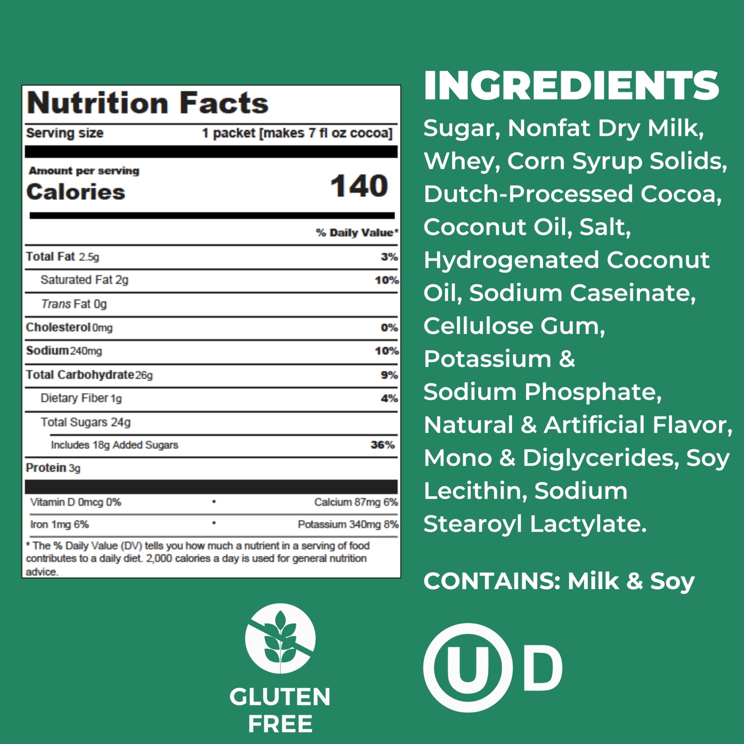 Cocoa Classics ingredient label photo highlighting gluten-free kosher assurance