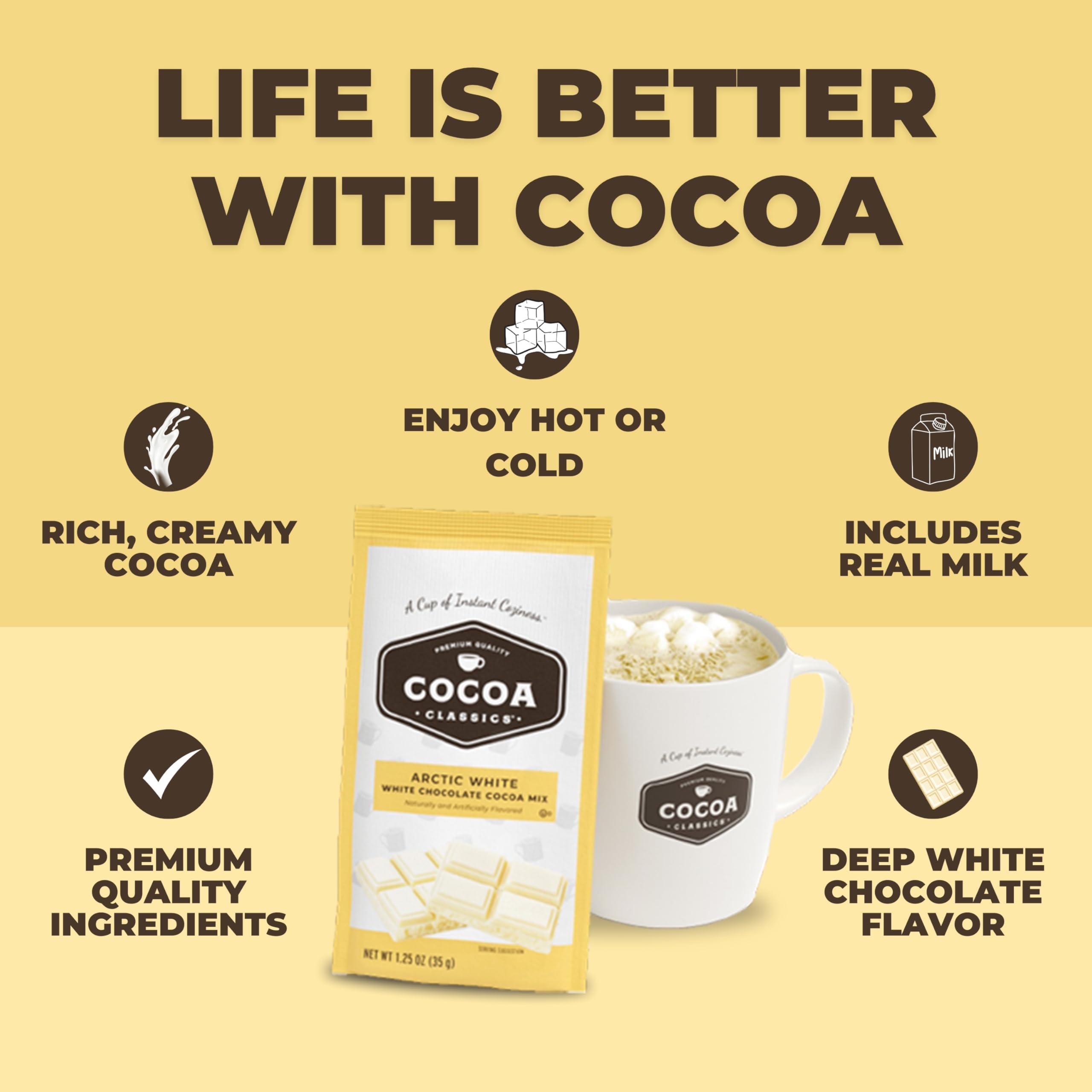 Spoonful of Arctic White cocoa powder by Cocoa Classics highlighting creamy texture and fast dissolve