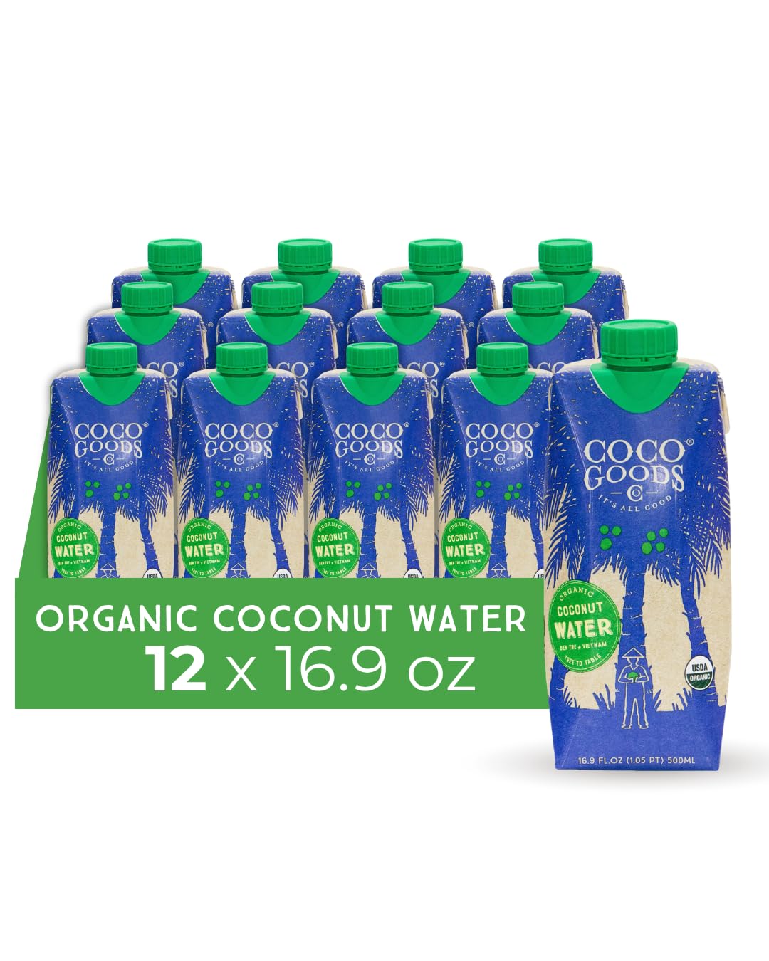 CocoGoodsCo front packaging showing organic single-origin bottle and clear branding benefit clarity