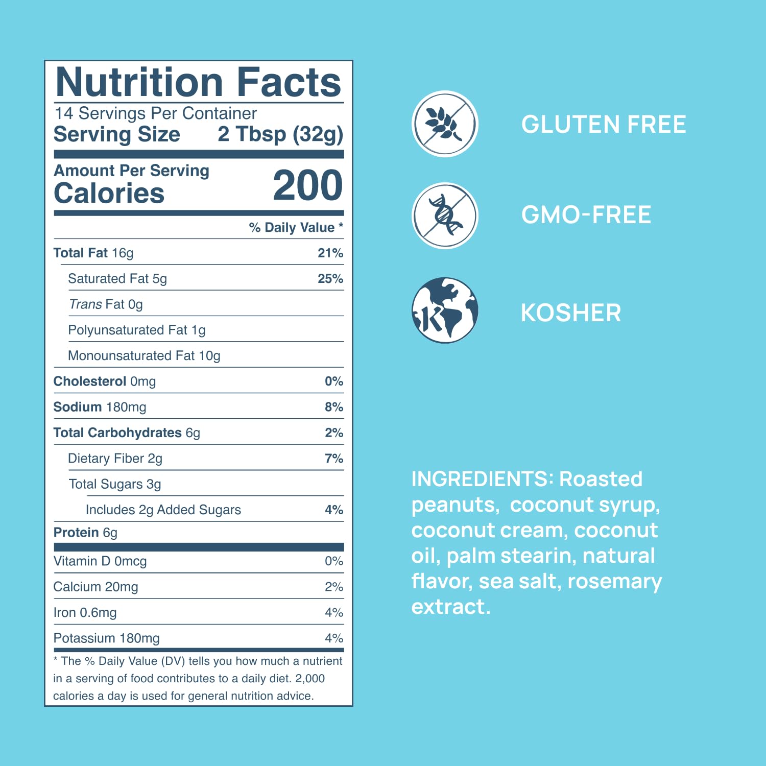 COCOMO jar beside measuring spoon showing serving size and protein benefit