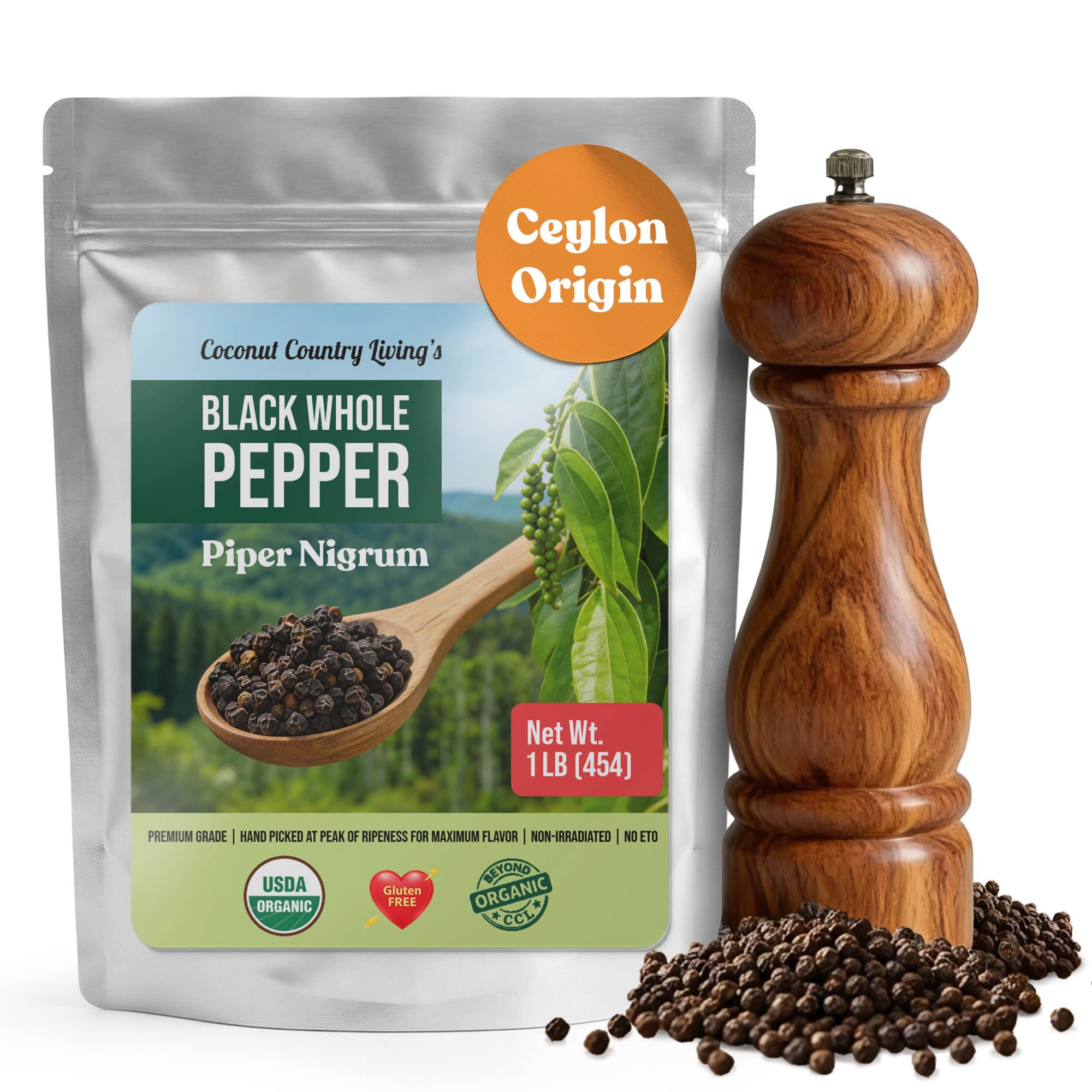 Coconut Country Living front packaging showing 16 oz bag and organic seal for freshness