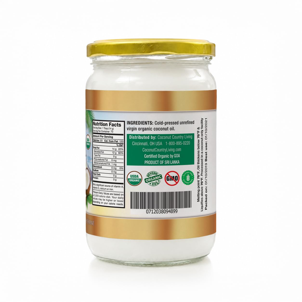 Coconut Country Living jar in kitchen setting showing versatile cooking use benefit
