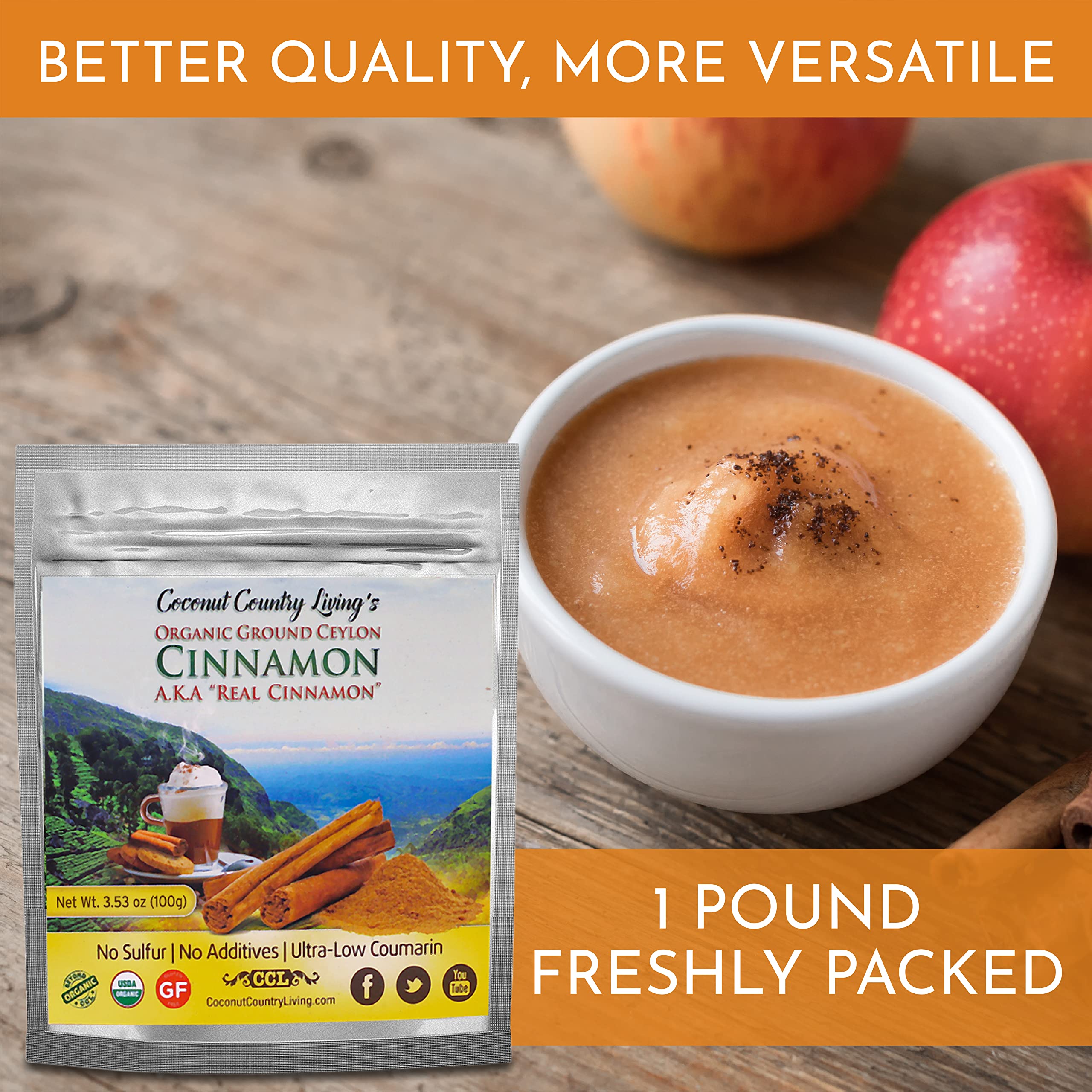 Coconut Country Living product label closeup showing organic and non‑GMO details