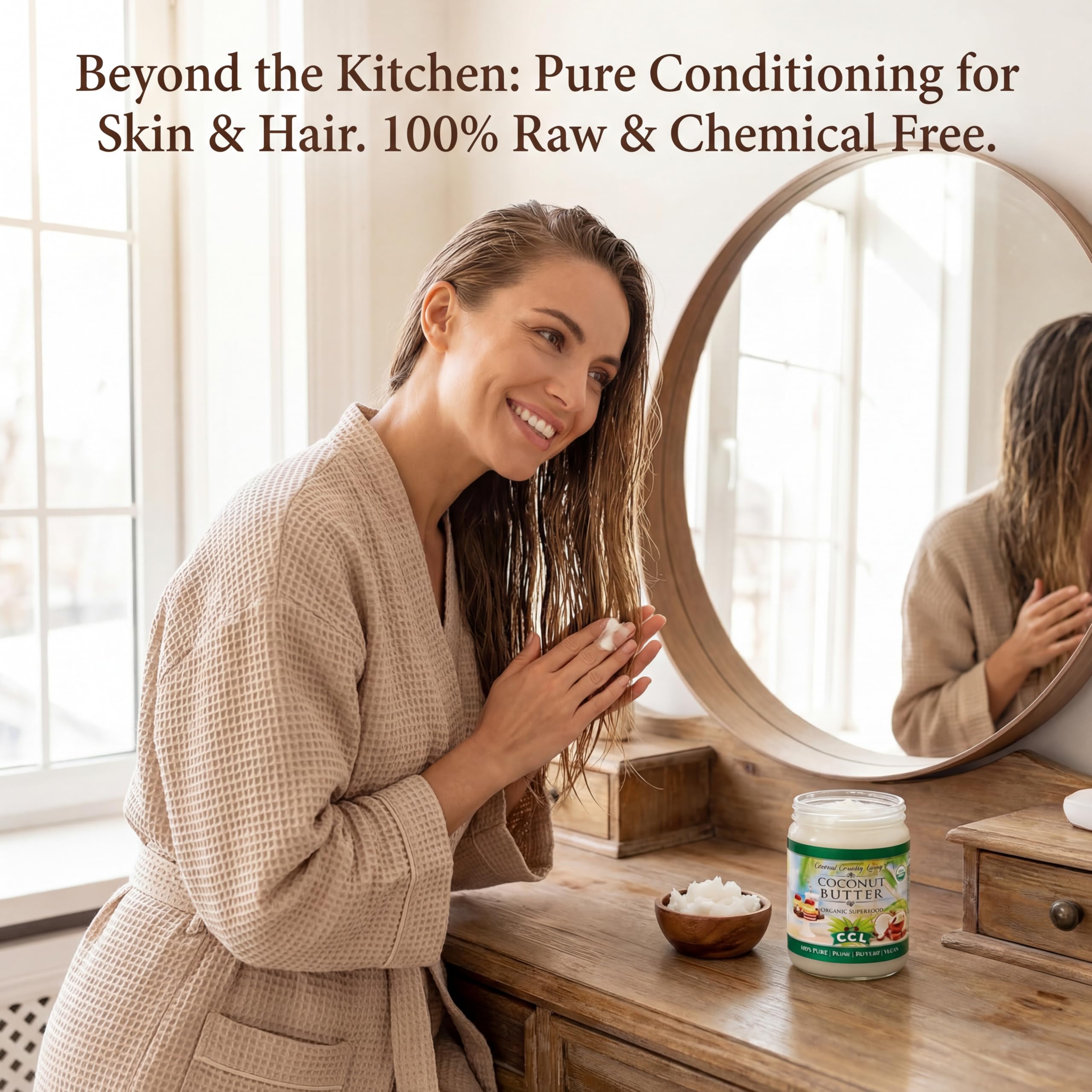 Coconut Country Living jar next to a measuring scale showing jar size clarity benefit