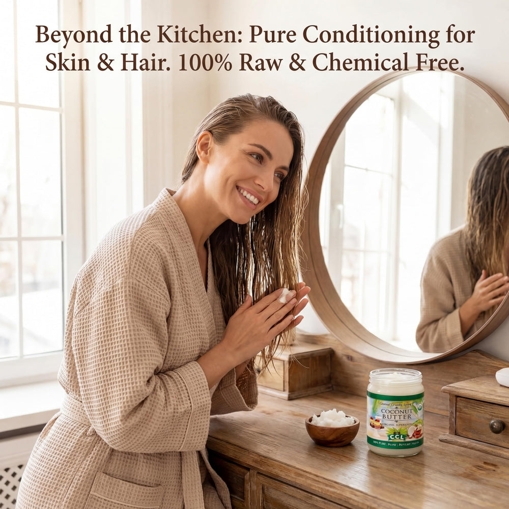 Coconut Country Living jar next to a measuring scale showing jar size clarity benefit