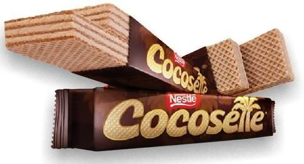 Close-up of Cocosette wafer layers and coconut cream highlighting crisp texture