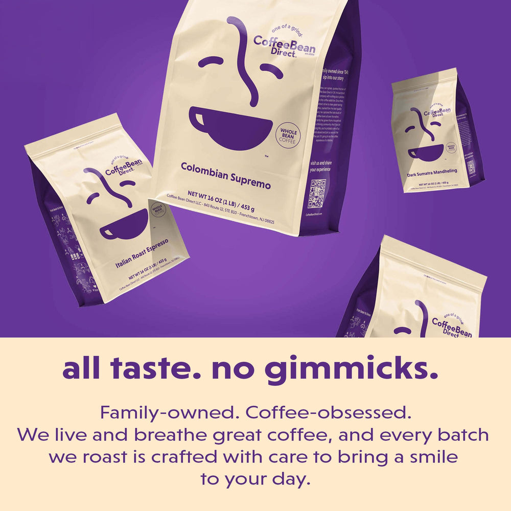 Coffee Bean Direct steaming cup representing aromatic floral and citrus notes