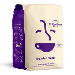 Coffee Bean Direct front packaging showing 5 lb bag and branding benefits
